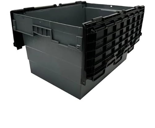 Vogue Plastic Transport/Storage Crate with attached Lid - 600x400x320mm | Heavy-duty design with interlocking, tamper-evident security lids keeps contents secure and protected during transit.