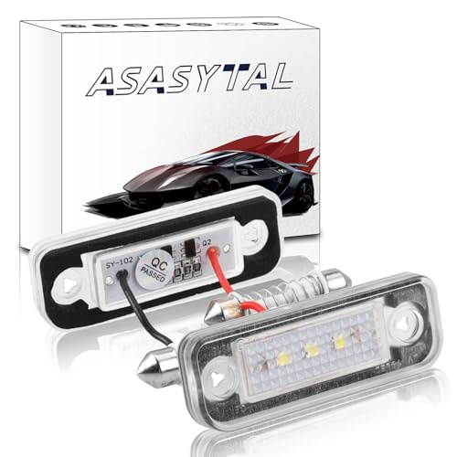 Asasytal LED Number License Plate Lights, Error Free Rear Number Plate Lamps Replacement, SMDS LED 6000K Bright White Compatible with Mercedes-Benz C E CLS SLK CLASS W203 C219 W211 R171 etc.,2 Pcs
