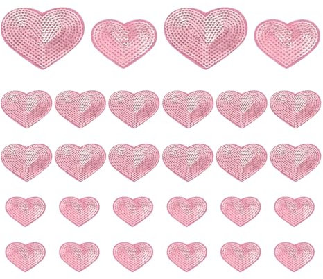 PATIKIL Pailletten-Herz-Aufbügelpatches, 28 Stück Aufnäher zum Aufbügeln Applikation Pailletten Glitzer Patches für DIY Schuhe Kleidung Hüte Rucksäcke Kostüme, Pink