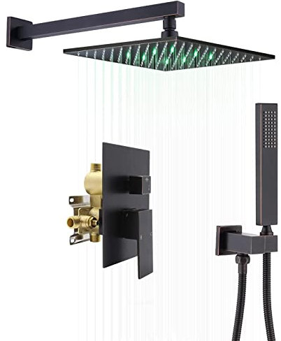 ASerZenith Duschsysteme Duschmischer-Set mit beleuchtetem Duschkopf, Regenduschen-Wasserhahn-Set, Schwarz, Retro, B(Black Retro-A)