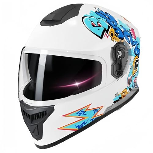 Casco De Motocicleta De Cara Abierta Casco De Motocicleta De Cara Completa Casco para Niños Aprobado por ECE/Dot para Niños De 5 A 15 Años Casco Multideporte para Niños Y Niñas A,L(50-53CM)