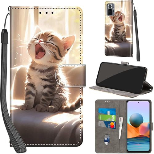 PHINIENLAND Handyhülle für Xiaomi Redmi Note 10 Pro Max/Note 10 Pro Hüllen Premium Leder Case Klappbar Wallet Magnet Kartenfach Standfunktion Schutzhülle kompatibel mit Redmi Note 10 Pro Cover,Katze