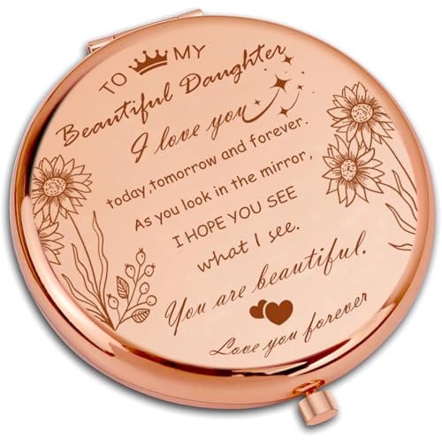 AmiCera for Daughter - Compact Pocket Makeup Mirror, Girl Inspirational Gift Daughter Birthday Gifts, Gift for Daughter Encouragement Graduation Gift Travel Makeup Mirror for Her