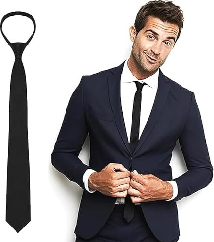 Krawatte Schwarz Vorgebundene Verstellbare Schmale Krawatten Mit Reißverschluss,Krawatten,Krawatten Für Herren,Vorgebundenen Knoten Krawatten Schlips Herrenkrawatte Für Hochzeit Abschlussfeier Schule