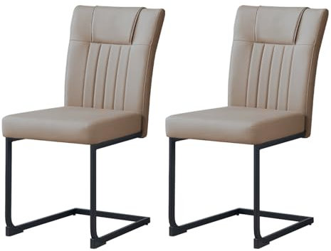 JYMTOM Freischwinger Schwingstühle 2er Set mit PU Kunstleder und hoher Rückenlehne, Esszimmerstühle mit mattem Metallgestell für Wohnzimmer Esszimmer Büro (2, Braun)