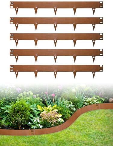 papasbox 5PCS Corten Steel Lawn Edging Border, 3.5ft Flexible Garden Edging Lawn Grass Border Edge, Lawn Edging Strip for Outdoor Grass Bushes Shrubs Trees, 16.5cm Face Height(107.5 * 16.5 * 3cm)