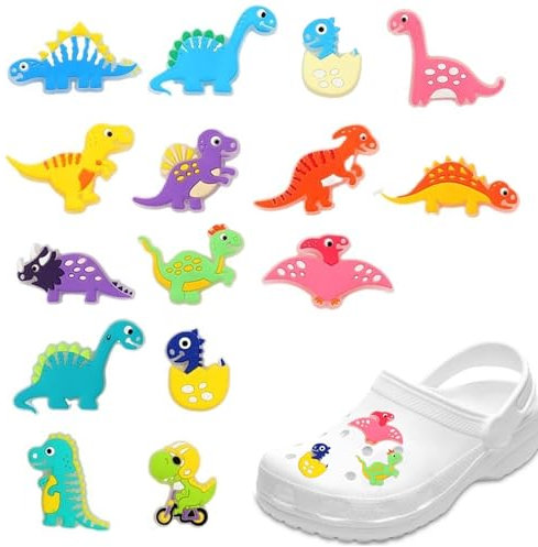 IGEAIIE Shoe Charms for Croc, 18PCS Glow in the Dark Dinosaur Shoe Charms for Clogs Sandals Bracelets, Waterproof PVC Shoe Decorations for Kids Boys Girls, Party Favors Gifts Accessories