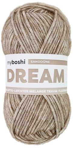 myboshi Dream, luftig leichtes Garn mit Baby-Alpaka zum Häkeln und Stricken, 76% Baumwolle, 22% Baby Alpaka, 2% Merino, 50g, Ll 95m Braun (Sanddüne), 1 Knäuel