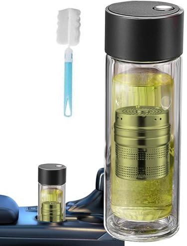 Bouteille Isotherme à Thé en Verre,Infuseur à Thé Portable 400ml - Résistant à Haute Température avec Couvercle Magnétique et Double Paroi pour Hydratation Sport Voyage Salle de Sport Voiture École