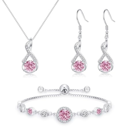 Cangall Silber Schmuck Set Damen, 925 Sterling Silber Halskette & Ohrringe & Armband Set mit AAAAA Cubic Zirkonia, Unendlichkeit Silberschmuck Damen 925 Hochzeitstag Liebesgeschenk für Braut Frauen