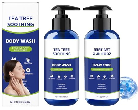 Tea Trees Shower Gel Refill, Relieves Body Odour, Itchy Skin, Back, Itching and Foot, Durable Fresh Feel, Shower Gel with Pump for Sensitive and Damaged Skin, Pack of 2