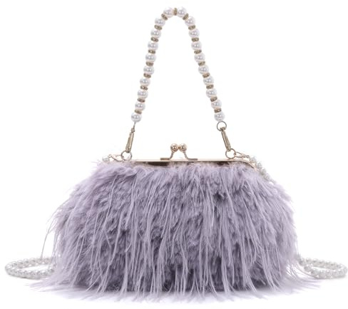 Fecialy Borsa di frizione per le donne piuma soffice borse serali Borsas di perla borsa a spalla vintage Crossbody