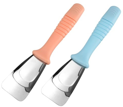 Eiskratzer für Gefrierschrank, Reinigungswerkzeug für den Kühlschrank, Doppelkopf-Edelstahl-Eiskratzer, ideal zum Auftauen von Gefrierschränken und Kücheneckenreinigung, 2 Stück (blau + pink)