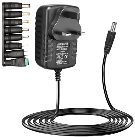 Universal 12V Power Supply Adapter, 3A 36W AC DC Charger Cord with 8 Interchangeable Tips 100-240V 50-60Hz 5.5x2.1mm Multi Plug Replacement 12V DC Power Supply, for LED Router CCTV Camera Laptop MP3/4