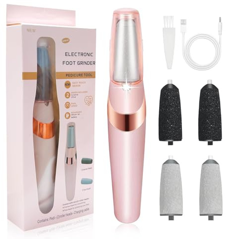ONGNIUU Pedicure Elettrico, Rimuovi Calli Piedi Elettrico, Lima per Piedi e Talloni Elettrica, con 4 Testa di Macinazione, Attrezzo per la Cura dei Piedi Portatile, Elimina Calli e Pelle Morta（Rosa）
