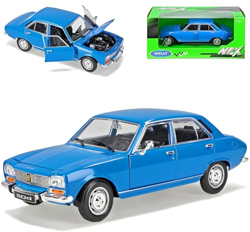 alles-meine.de GmbH Peugeot 504 Limousine Blau 1975 1/24 Welly Modell Auto mit individiuellem Wunschkennzeichen