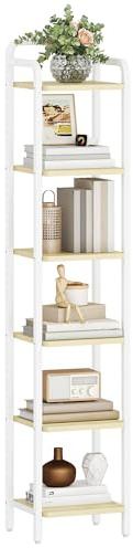 Hzuaneri 6-Tier Bookcase Bookshelf, Narrow Tall Bookcase, Industrial | Slim Wooden Shelving Unit for Bedroom, Living Room, Home Office, Sturdy, White, BC24616W