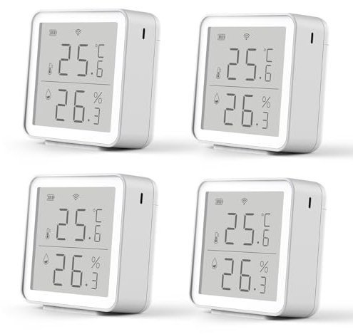 Wlan Thermometer Hygrometer, 2.4G WiFi Smart Thermometer mit App, Wlan temperatursensor Innen,°C/°F umschaltbar, Kompatibel mit Alexa/Google Home/Tuya/Smart life, -10~50℃,Remote Monitoring (4PCS)