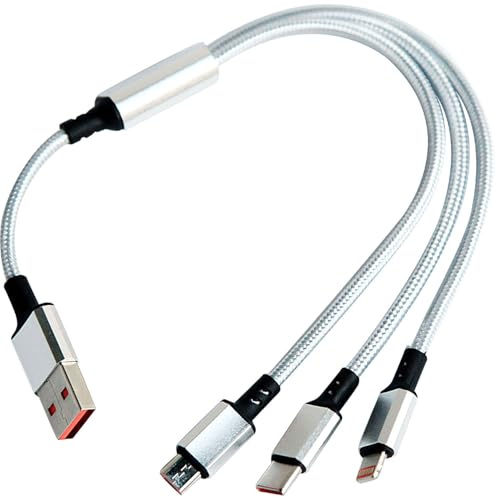 ideoon 2er-Set 3in1 Universal USB-Schnellladekabel, 25 W, Micro-USB, USB Typ C, 30 cm, für iPhones, Smartphone, Powerbanks, Kameras