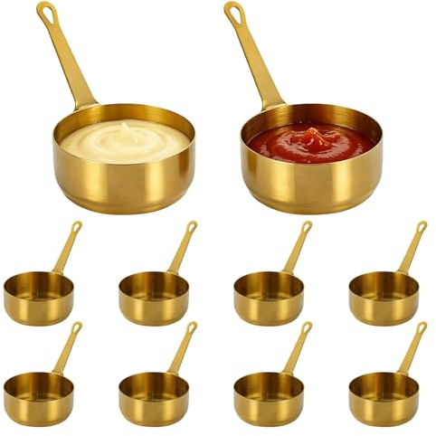 Yalitrca 10Pcs 125ml(4.4oz) Mini Saucepan with Handle for Sauces, Stainless Steel Mini Sauce Pots, Dipping Bowls, Stainless Steel Sauce Jug, Individual Gravy Pans