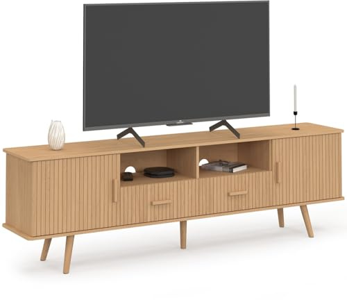 IDMarket - TV-Möbel 180 cm Juliette mit 2 Türen und 2 Schubladen, eichenfarbige Holzleisten
