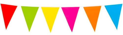 Bunte Wimpelkette 10m aus Kunststoff – Große Wimpel 20x30 cm – Wetterfeste Girlande für Indoor & Outdoor – Reißfest & Wiederverwendbar – Party Deko für Geburtstag, Hochzeit & Gartenparty