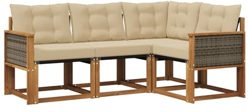 vidaXL Outdoor-Sofagarnitur mit Kissen 4 pcs Natur und Beige, Gartenmöbel, modernes Sofa-Set für draußen, Loungebereich, haltbare Terrasse zum Entspannen und Wohlfühlen