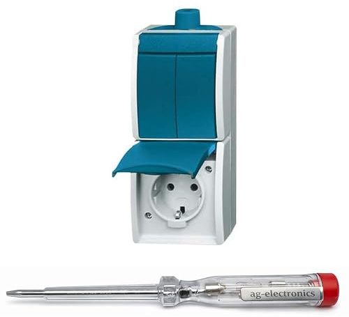 Spannungsprüfer 120-250V® + BUSCH-JAEGER Kombination 2601/5/20EW-53-503 Serien/Steckd gr/blgr