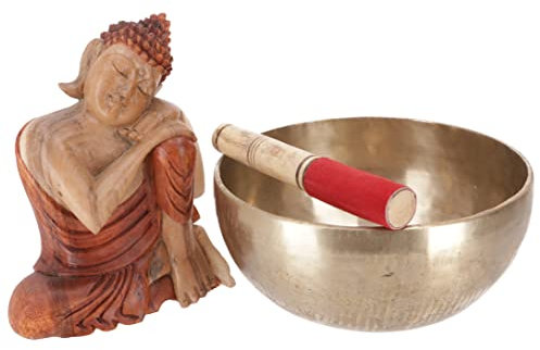 GURU SHOP Handgearbeitete Klangschale mit Langanhaltendem Ton, Tibet Klangschale - 20 cm, Gold, Klangschalen