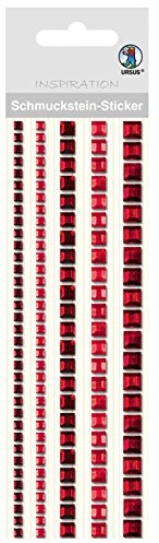 Ursus 75030003 Schmuckstein Sticker Bordüren, quadratisch, rot, 5 Stück | verschiedene Größen, selbstklebend, einfach von der Folie abzuziehen, verschiedene Farbtöne