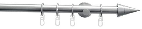 Gardinia 5815 Gardinenstangen Set Kegel 1-Lauf Ø 20 mm Edelstahl-Optik 120 cm, Plastik