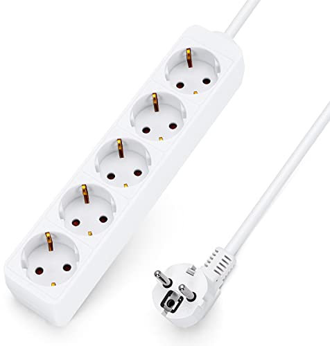 Aigostar Steckdosenleiste 5-Fach Tischsteckdose Kindersicherung 3m Kabel, Weiß