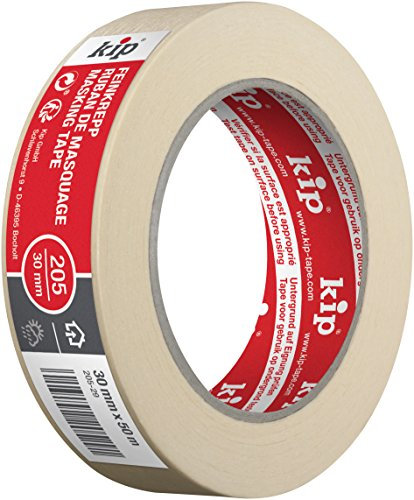 Kip – Ruban adhésif de masquage fin en papier crêpé 205-29 – Masking tape idéal pour les travaux de peinture en intérieur – Dimensions : 3 x 30mm x 50m – Couleur nature