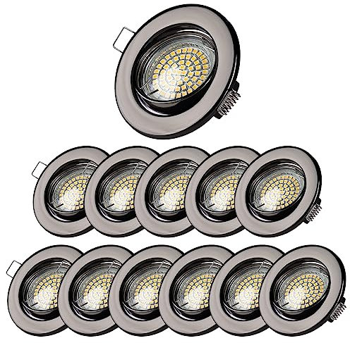 Sweet Led Einbaustrahler 12er Set – GU10 Deckenspots Schwarz Matt 230V schwenkbar Ø68mm – 3W LED 3000K Warmweiß – Einbauleuchten mit austauschbarem Leuchtmittel & Keramik-Fassung