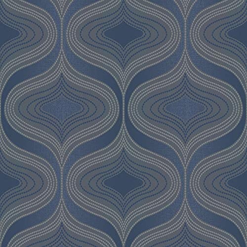 Grandeco Nuevo Navy Wallpaper A34102 - Textured Metallic Glitter Geometric