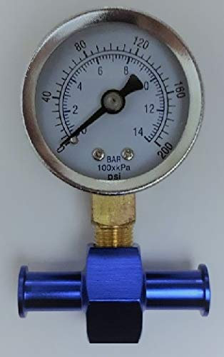 RAWCarParts In Line Fluid Filled Fuel Pressure Gauge - 3/8 8mm 9mm Pipe Hose 200PSI 14 BAR
