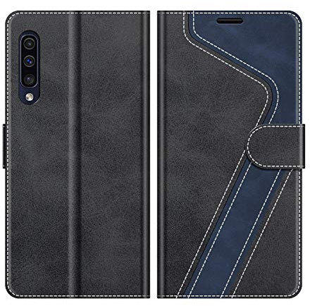 MOBESV Hülle für Samsung Galaxy A50 Handyhülle, Lederhülle mit Kartenfach, Klapphülle mit Ständer, Flip Case Handytasche Schutzhülle, Modisch Schwarz