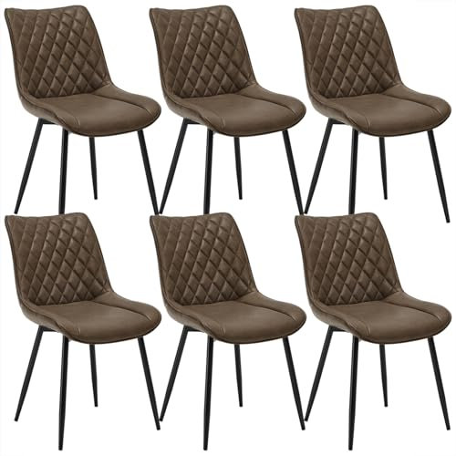 WOLTU Esszimmerstühle 6er Set, Küchenstühle, Wohnzimmerstühle, Polsterstühle mit Rückenlehne, für Esszimmer, Küche, Wohnzimmer, Büro, Sitzfläche aus Kunstleder, Metallbeine, Braun BH210br-6
