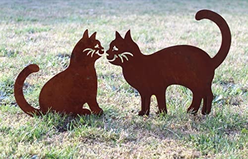 LB H&F 2er Set Katze Gartendeko Gartenfigur Metall Dekofigur Garten Deko (Katzen)