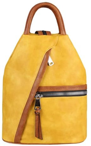 OBC Damen Rucksack Tasche Schultertasche Leder Optik Daypack Backpack Handtasche Tagesrucksack Cityrucksack Gelb.