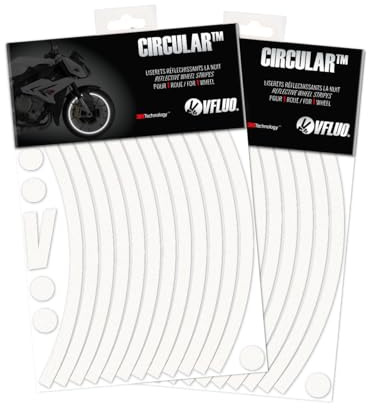 VFLUO - 2 x Kits Bandes Stickers Jantes Moto Rétro Réfléchissantes, 2 Kits d'Autocollants pour 2 Roues, 3M Technology™ - Haute visibilité latérale - Discret et Design - Pose facilitée - Blanc