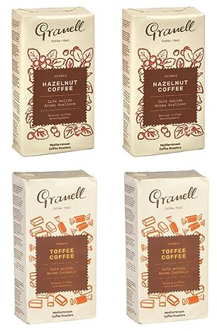 Granell Cafés · 1940 - Pack Dégustation Arômes de Noisette et Caramel | Café Moulu 100% Arabica avec une Légère touche de Noisette et de Caramel | 4 Paquets x 250 Grammes