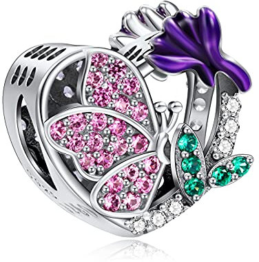 NINGAN luglio fiorellino Pietra natale Charms fit Pandora Charms Bracciali, 925 Sterling Silver Bead Heart Charm per bracciali e collane, perfetto regalo di San Valentino per le donne moglie mamma