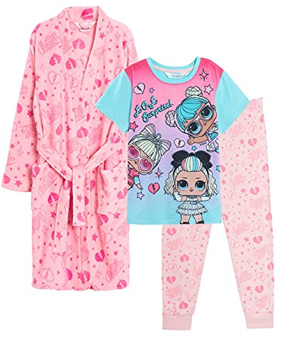 Girls LOL Surprise Pyjamas + Bath Robe Matching Set Kids Nightwear Dressing Gown and Pjs Pink 7-8 Years
