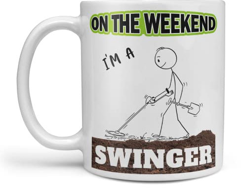 Funny Metal Detector Gift Novelty Mug 'On the Weekend, I'm a Swinger' Funny Metal Detectorist Gift For Him Birthday Work Friends Christmas