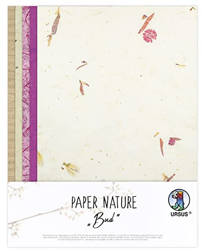Ursus 61620004 - Naturpapiere Bud, 10 Blatt, 23 x 33 cm, mit Graspapier und Strohseide, für kreative Bastelarbeiten