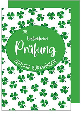 Edition Seidel Premium Glückwunschkarte zur bestandenen Prüfung mit Umschlag. Prüfungskarte Grusskarte Abitur Kleeblatt Glück Mann Frau (PR116 SW022)