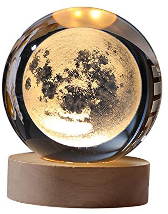 Fenteer 3D-Kristallkugel-Nachtlicht, Nachttischlampe, pädagogisches Licht für Schlafzimmer, Schreibtisch, Moon