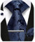 Enlision Navy Blue Ties Set for Men Paisley Necktie Formal Wedding Woven Silk Tie and Pocket Square Cufflinks with Clip