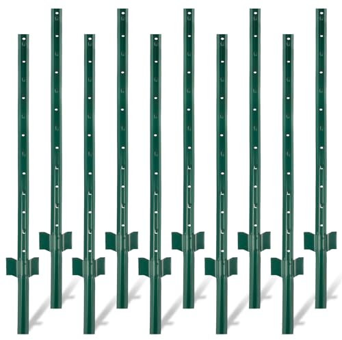 Toriexon 10 Pack Metal Fence Posts - 3 Feet Heavy Duty with U-Channel for Garden Wire Fence, Corner Anchor Posts